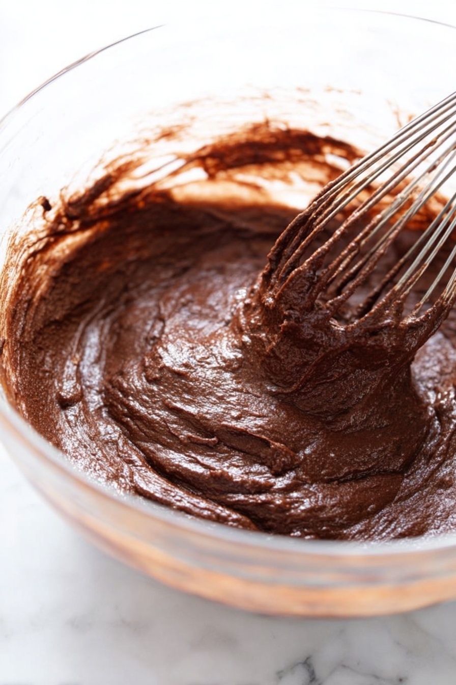 A slice of pie on a white plate shows three layers: a crumbly light brown crust forming the base, a thick dark chocolate middle layer, and a fluffy white cream top layer sprinkled with small dark chocolate shavings. A fork with a wooden handle rests on the plate with a bite-sized piece of the pie on its tines. In the background, parts of the whole pie and another slice sit on white plates on a white marbled surface, with some scattered chocolate pieces and a gray cloth with white stripes nearby. Photo taken with an iphone --ar 2:3 --v 7